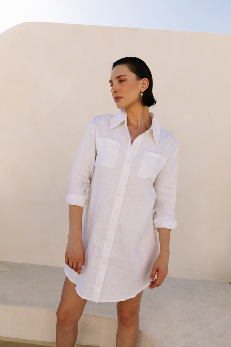 SUMMER Shirt Dress - white linen
