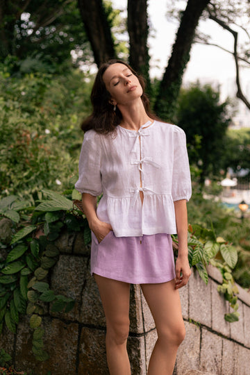 Summery the Label Linen Shoulder Front Tie Top in White