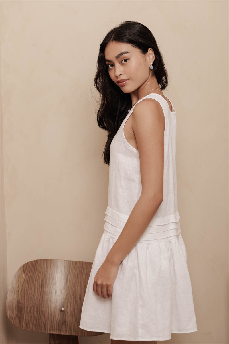 Classic Linen Sleeveless Pleated Dress Linen Clothing Online