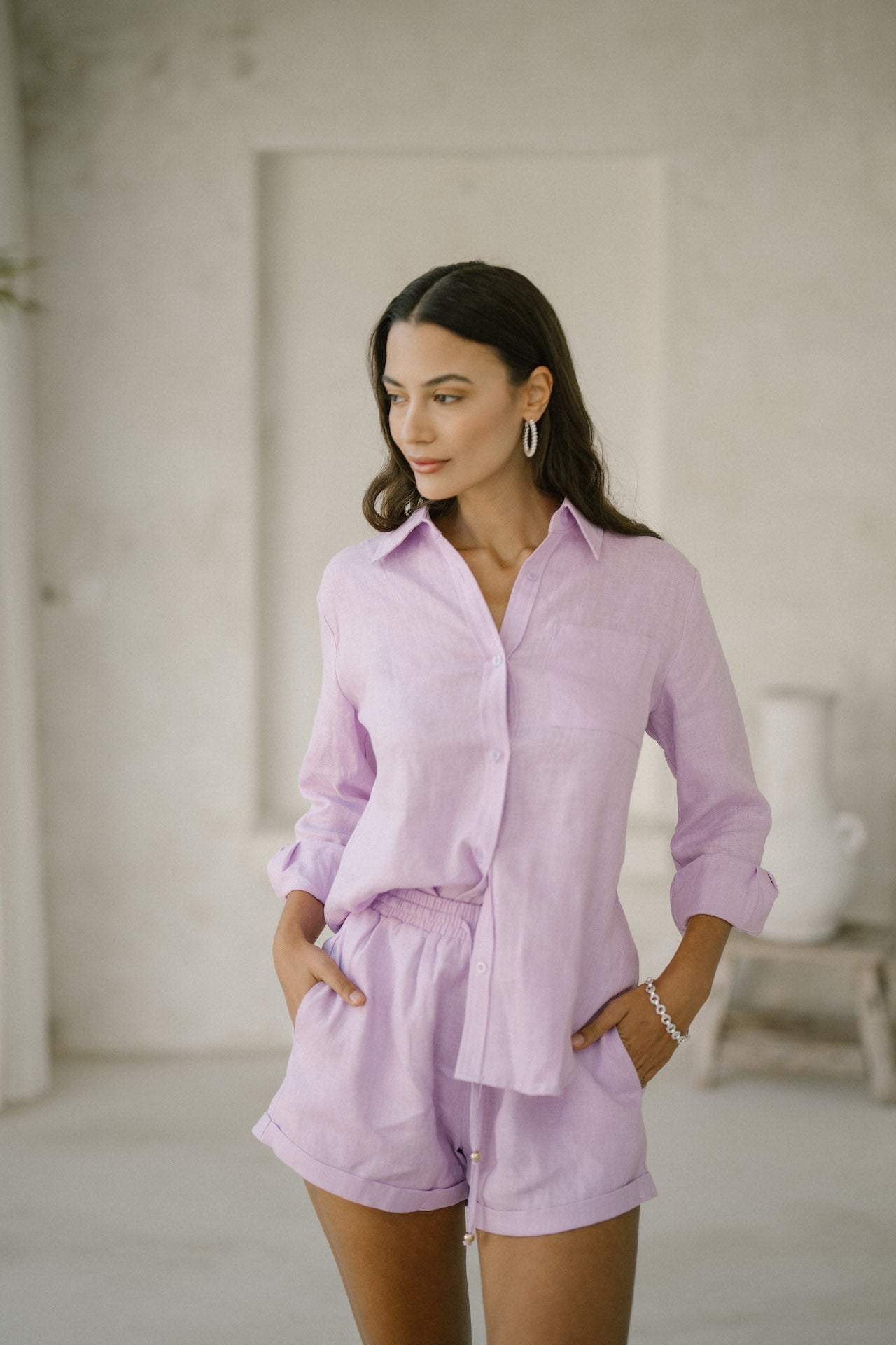 Iris Lilac, Relaxed Linen Shirt –