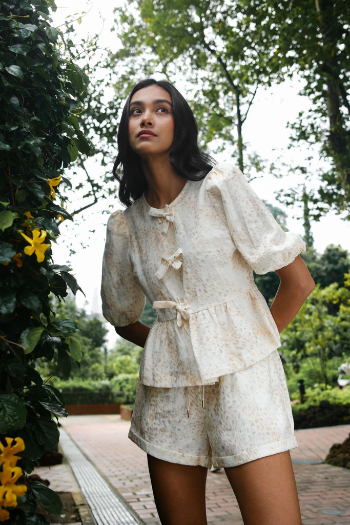 Summery The Label linen bow tie top in Leopard Print – relaxed fit sustainable linen