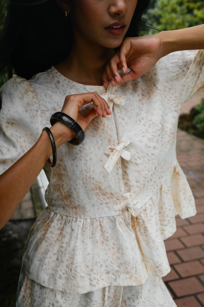 Women’s leopard print linen bow tie top – airy, soft, and naturally breathable linen wear