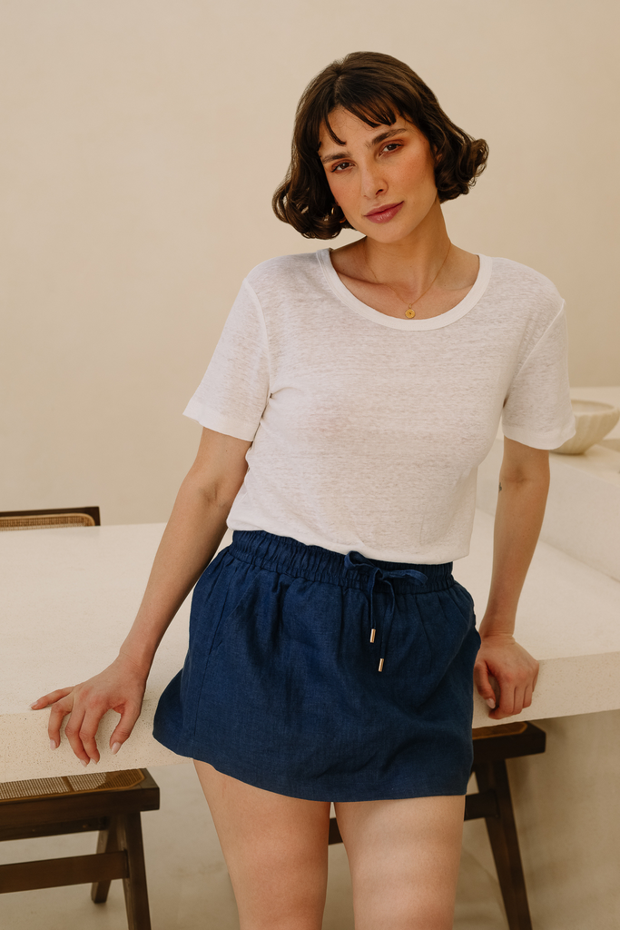 White linen knit t-shirt by Summery The Label, perfect for breathable comfort and minimalist styling