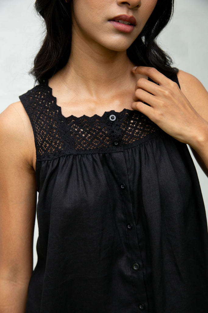 Women’s black linen crochet strap blouse – soft, airy, and naturally breathable linen wear