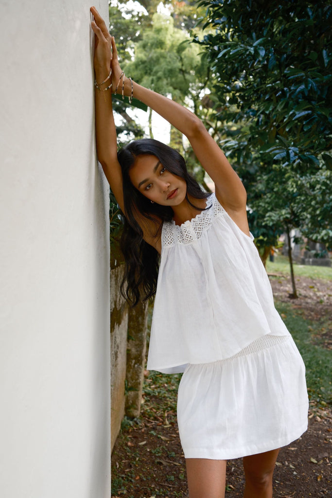 Women’s white linen crochet strap blouse – soft, airy, and naturally breathable linen wear