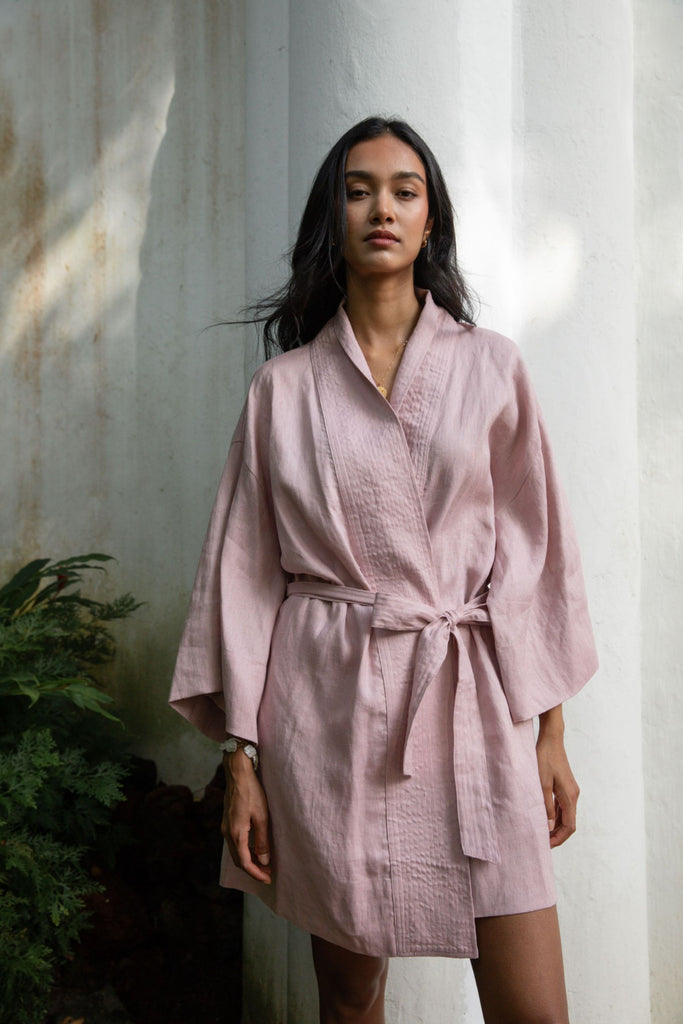 Women’s rose linen kimono – airy, soft, and comfortable natural linen wear