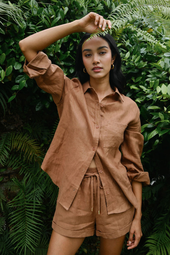 Classic Linen Shirt in Chocolate by Summery The Label – breathable natural linen wear