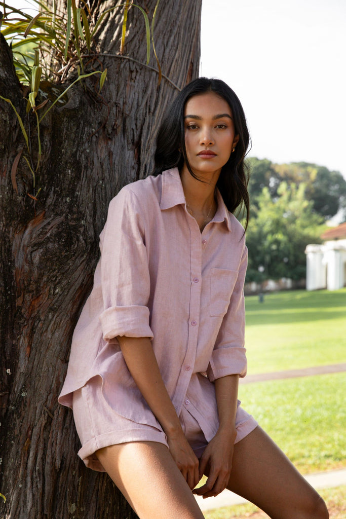 Rose linen button-up shirt – comfortable, breathable, and perfect for everyday wear