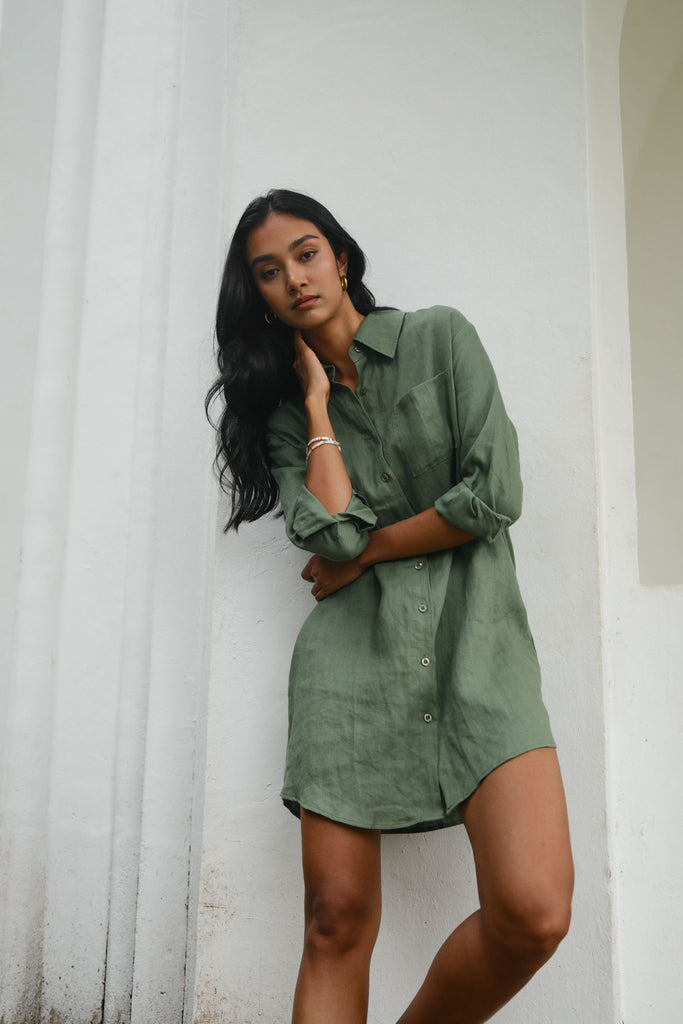 Classic Linen Shirtdress in Khaki by Summery The Label – breathable lightweight linen dress