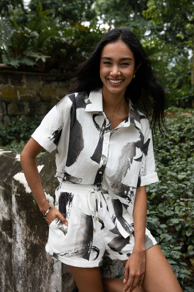 Breathable printed linen shorts by Summery The Label – soft sustainable linen wear