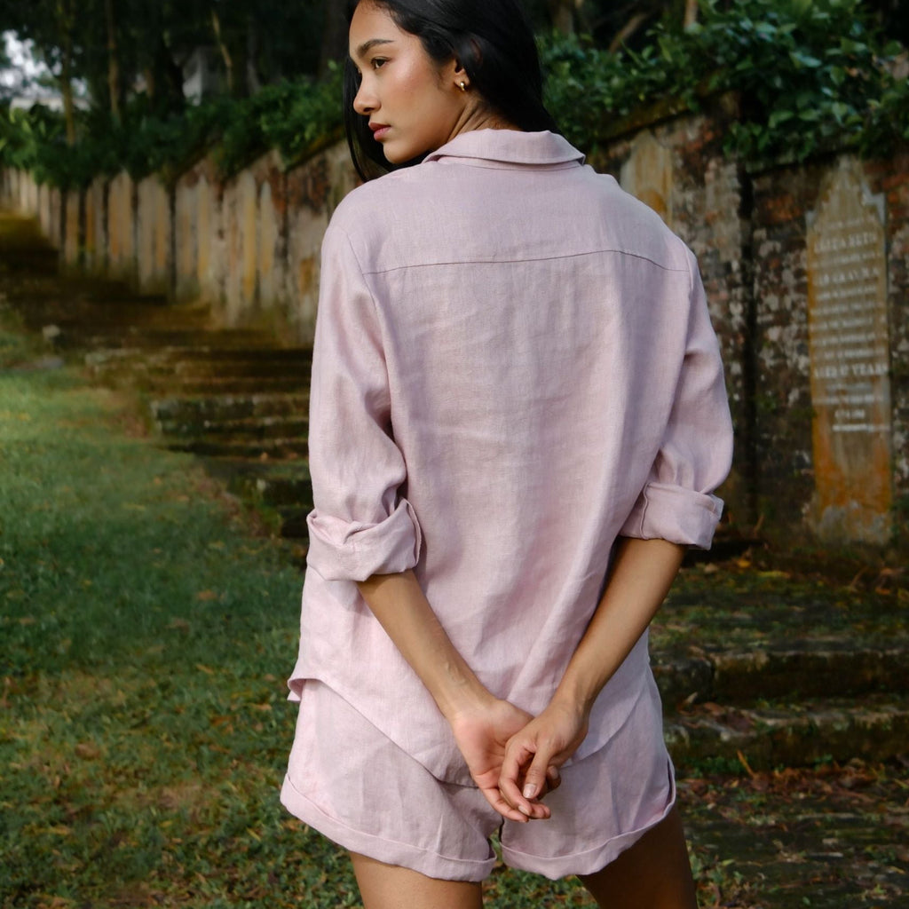 Classic rose linen shirt and shorts – natural linen wear crafted for comfort and ease