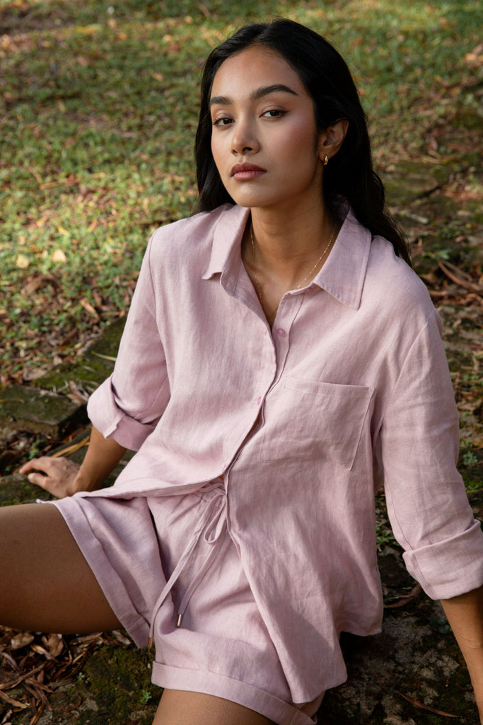 Women’s rose linen shorts – soft, airy, and comfortable natural linen wear