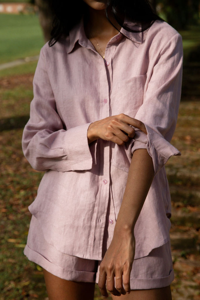 Breathable rose linen shorts by Summery The Label – soft and sustainable linen design